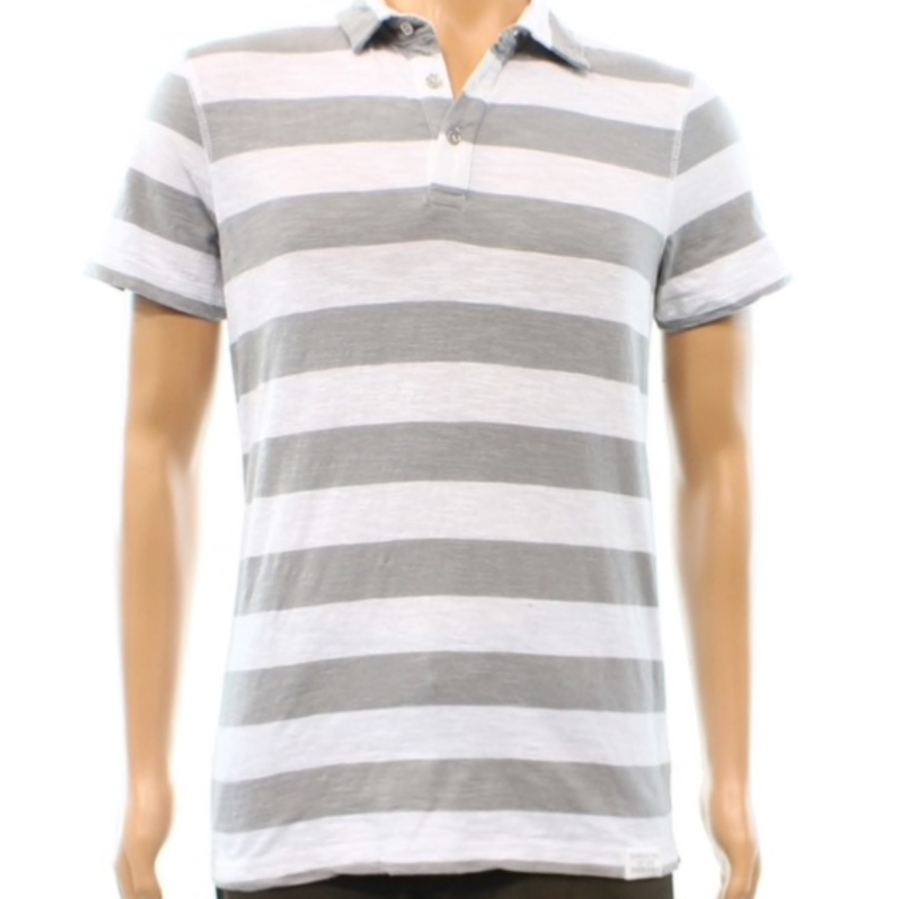 Calvin Klein Gray & White Striped Polo Shirt - Picture 1 of 5